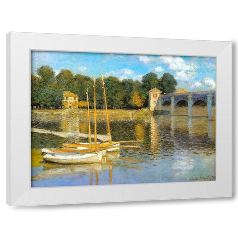 The Bridge at Argenteuil 1874 White Modern Wood Framed Art Print by Monet, Claude