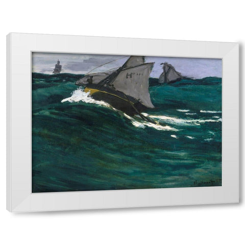 The Green Wave 1867 White Modern Wood Framed Art Print by Monet, Claude