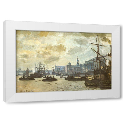 The Pool of London 1871 White Modern Wood Framed Art Print by Monet, Claude