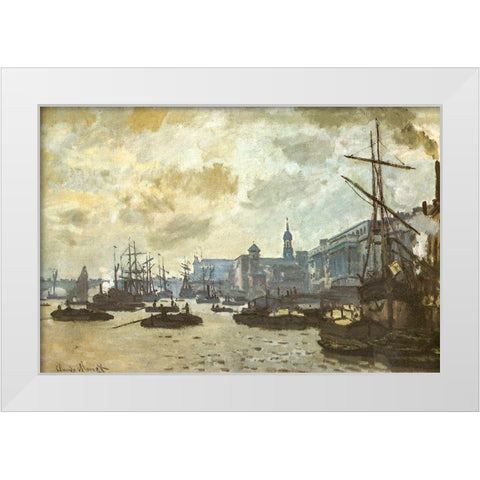 The Pool of London 1871 White Modern Wood Framed Art Print by Monet, Claude