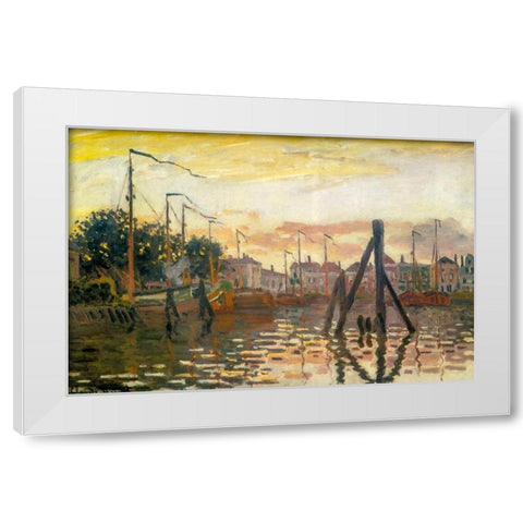 The Port of Zaandam 1871 White Modern Wood Framed Art Print by Monet, Claude