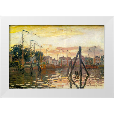 The Port of Zaandam 1871 White Modern Wood Framed Art Print by Monet, Claude