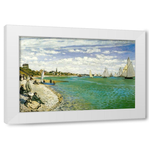 The Regatta at Sainte-Adresse 1867 White Modern Wood Framed Art Print by Monet, Claude