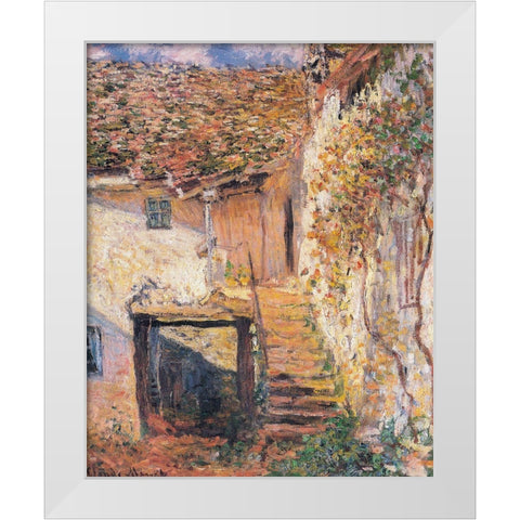 The Stairs 1878 White Modern Wood Framed Art Print by Monet, Claude