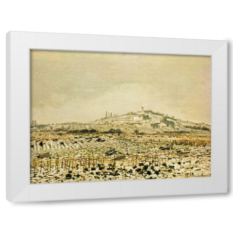 Vineyards in the Snow 1873 White Modern Wood Framed Art Print by Monet, Claude