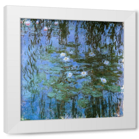 Water-lilies blue 1915 White Modern Wood Framed Art Print by Monet, Claude