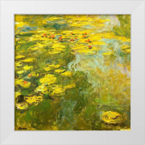 Water-lilies green yellow 1920 White Modern Wood Framed Art Print by Monet, Claude
