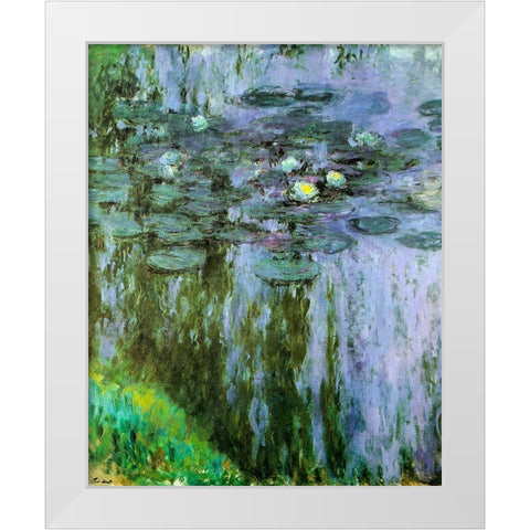 Water-lilies purple-green 1909 White Modern Wood Framed Art Print by Monet, Claude