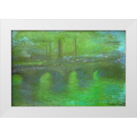 Waterloo Bridge at dusk 1904 White Modern Wood Framed Art Print by Monet, Claude