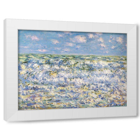 Waves breaking 1881 White Modern Wood Framed Art Print by Monet, Claude