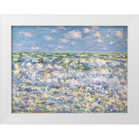 Waves breaking 1881 White Modern Wood Framed Art Print by Monet, Claude