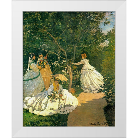 Women in the Garden 1866 White Modern Wood Framed Art Print by Monet, Claude