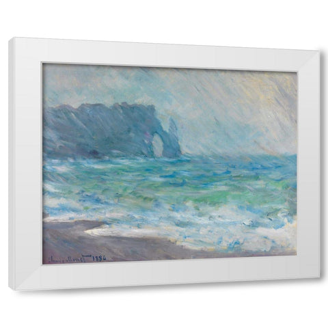 Rain at Etretat White Modern Wood Framed Art Print by Monet, Claude