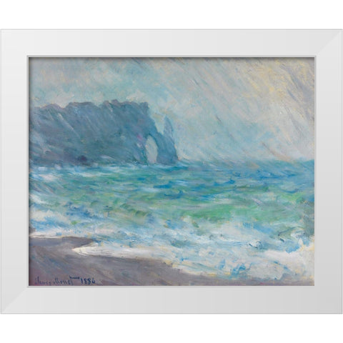 Rain at Etretat White Modern Wood Framed Art Print by Monet, Claude