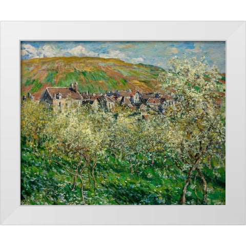 Flowering Plum Trees 1879 White Modern Wood Framed Art Print by Monet, Claude