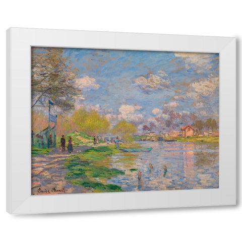 Spring by the Seine 1875 White Modern Wood Framed Art Print by Monet, Claude