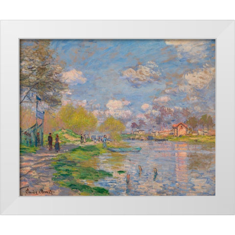 Spring by the Seine 1875 White Modern Wood Framed Art Print by Monet, Claude