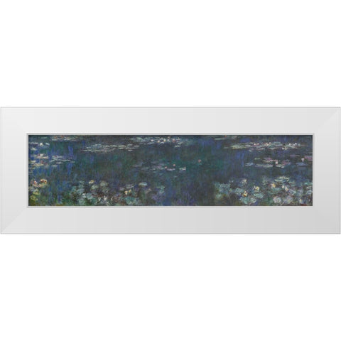 The Water Lilies - Green Reflections White Modern Wood Framed Art Print by Monet, Claude