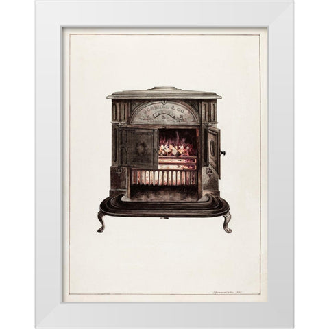 Franklin Stove 1938 White Modern Wood Framed Art Print by Iams, J. Howard