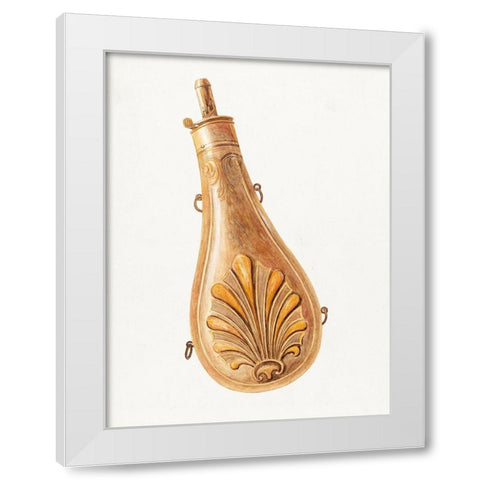 Powder Flask 1935 White Modern Wood Framed Art Print by Vintage Drawings