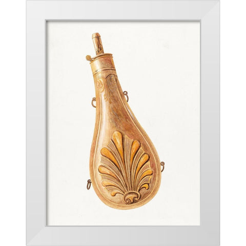 Powder Flask 1935 White Modern Wood Framed Art Print by Vintage Drawings
