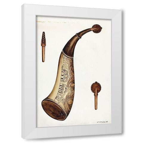 Powder Horn 1937 White Modern Wood Framed Art Print by McAuley, William