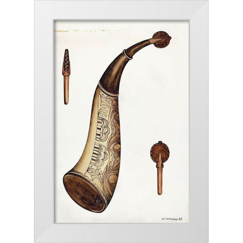 Powder Horn 1937 White Modern Wood Framed Art Print by McAuley, William
