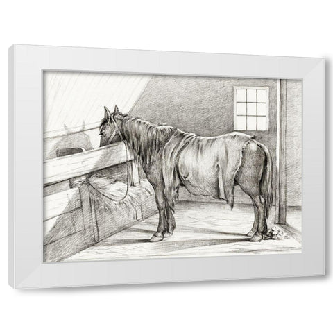Standing Horse in a Stable White Modern Wood Framed Art Print by Bernard, Jean
