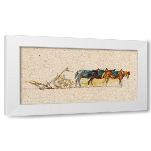 Study of Three Horses with a Plow White Modern Wood Framed Art Print by Colman, Samuel