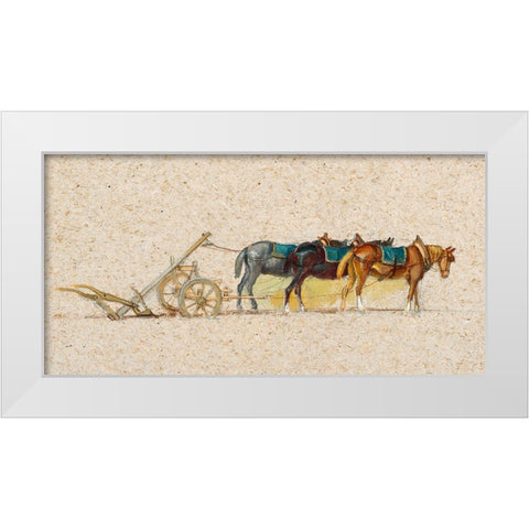 Study of Three Horses with a Plow White Modern Wood Framed Art Print by Colman, Samuel