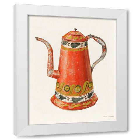 Toleware Tin Coffee Pot 1938 White Modern Wood Framed Art Print by Grossen, Harry