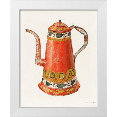 Toleware Tin Coffee Pot 1938 White Modern Wood Framed Art Print by Grossen, Harry