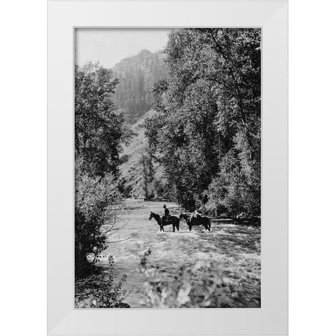 Ranger Crossing the Wenaha River White Modern Wood Framed Art Print by Vintage Photography