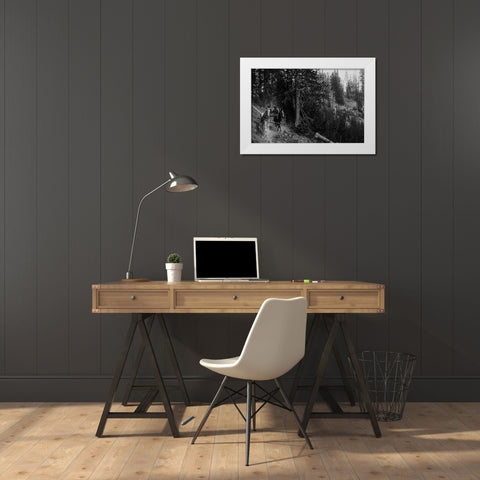 Wagon on Trail from Diamond Lake White Modern Wood Framed Art Print by Vintage Photography