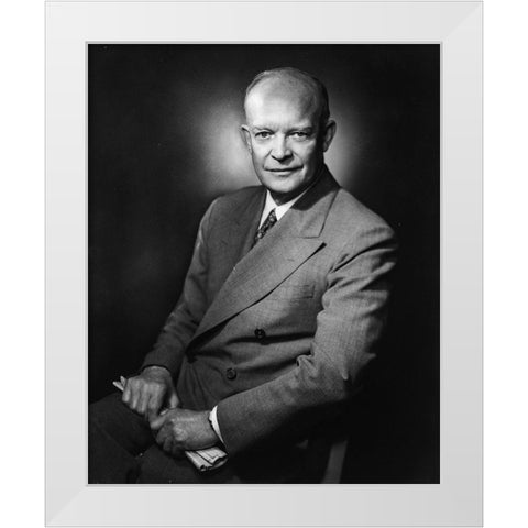 Dwight D Eisenhower White Modern Wood Framed Art Print by Vintage Photography