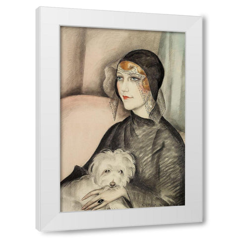 A young woman wearing a black cloche hat White Modern Wood Framed Art Print by Wegener, Gerda