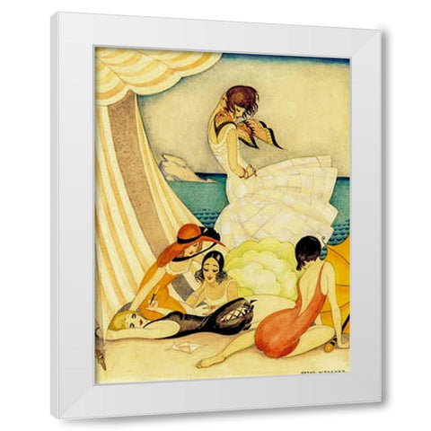 Five women at a beach White Modern Wood Framed Art Print by Wegener, Gerda
