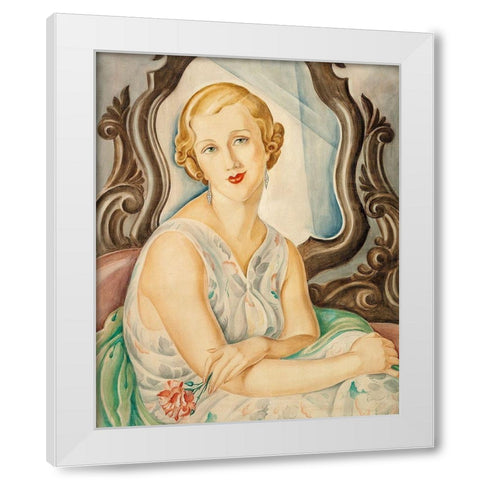 Lady in front of a mirror White Modern Wood Framed Art Print by Wegener, Gerda