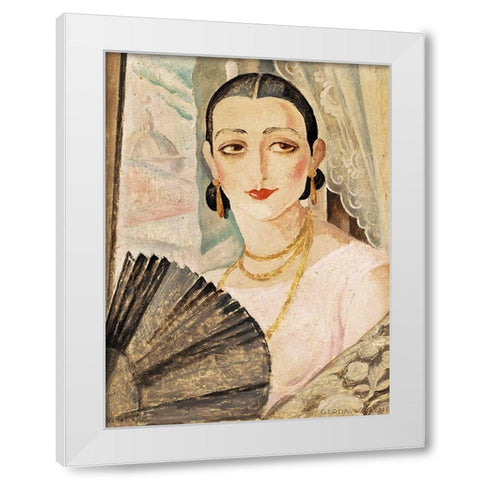 Portrait of Lili Elbe with a fan White Modern Wood Framed Art Print by Wegener, Gerda
