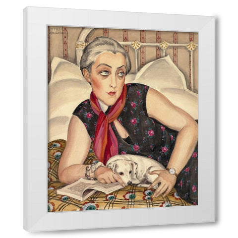 Portrait of reading woman with dog White Modern Wood Framed Art Print by Wegener, Gerda
