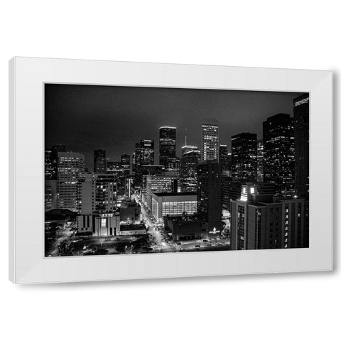 Houston-Texas at Night White Modern Wood Framed Art Print by Texas Picture Archive