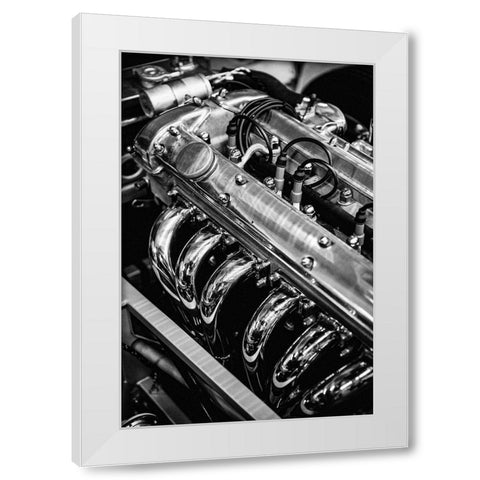 Classic Car Engine White Modern Wood Framed Art Print by Vintage Photo Archive