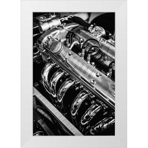 Classic Car Engine White Modern Wood Framed Art Print by Vintage Photo Archive