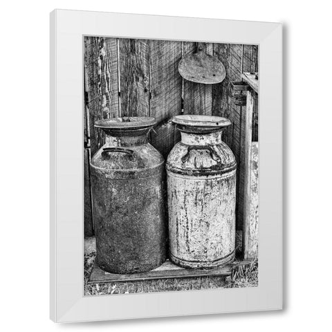 Milk Churns White Modern Wood Framed Art Print by Vintage Photo Archive