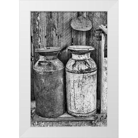 Milk Churns White Modern Wood Framed Art Print by Vintage Photo Archive