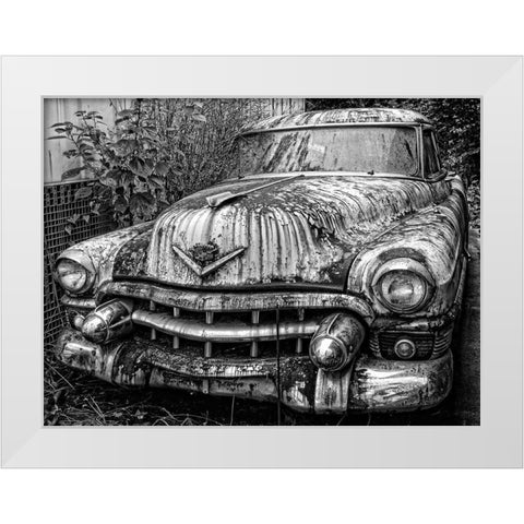 Rusty Classic Car White Modern Wood Framed Art Print by Vintage Photo Archive