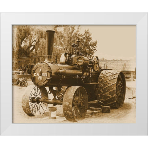 Steam Engine in Sepia White Modern Wood Framed Art Print by Vintage Photo Archive
