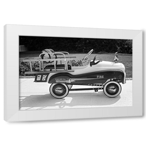 Toy Fire Truck White Modern Wood Framed Art Print by Vintage Photo Archive