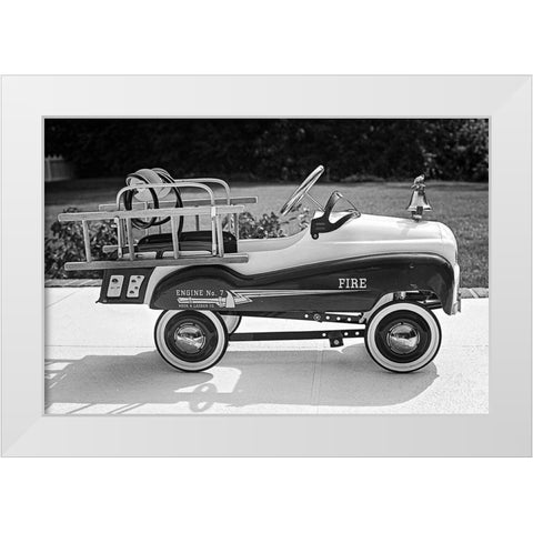 Toy Fire Truck White Modern Wood Framed Art Print by Vintage Photo Archive