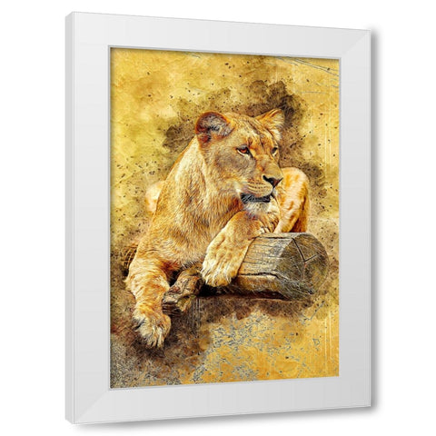 Lioness White Modern Wood Framed Art Print by Alpenglow Workshop